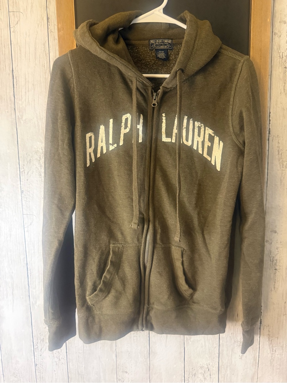Ralph Lauren Polo Jeans Company Hoodie Womens M Olive Full Zip Spell Out